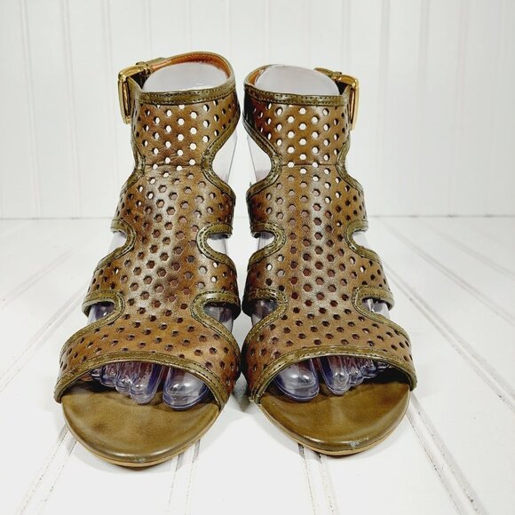 Franco Sarto Gavel Brown Leather Buckle Ankle Strap Wedge Sandals I268 - Picture 3 of 13